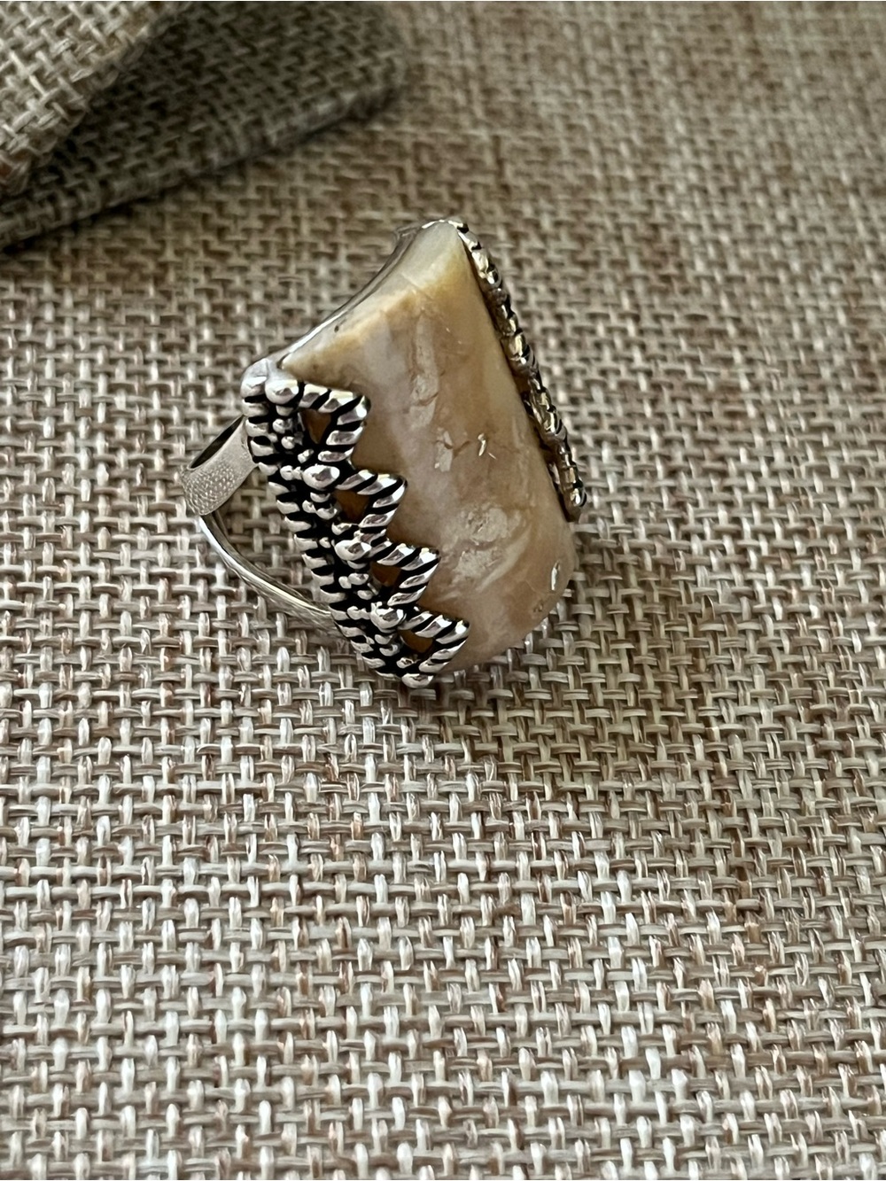 Studio Barse Silver Ring with Beige Jasper Cabochon 925